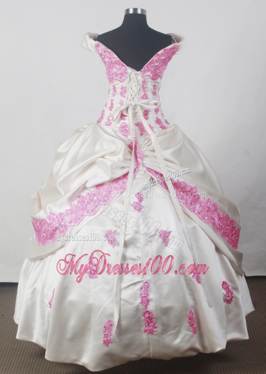 Appliques Ball Gown Off The Shoulder Floor-length Little Girl Pageant Dress