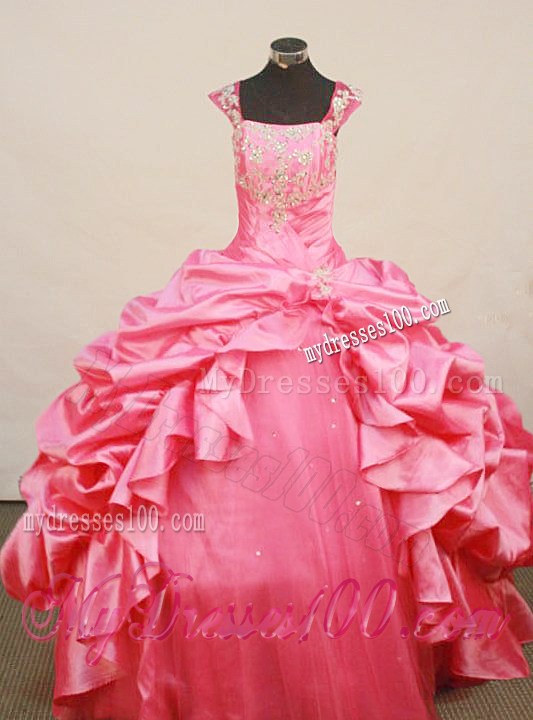 Fashionable Little Girl Pageant Dress Beaded Decorate Bust Square Neck Hot pink Taffeta