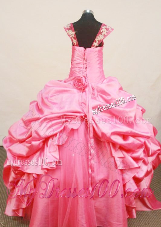 Fashionable Little Girl Pageant Dress Beaded Decorate Bust Square Neck Hot pink Taffeta