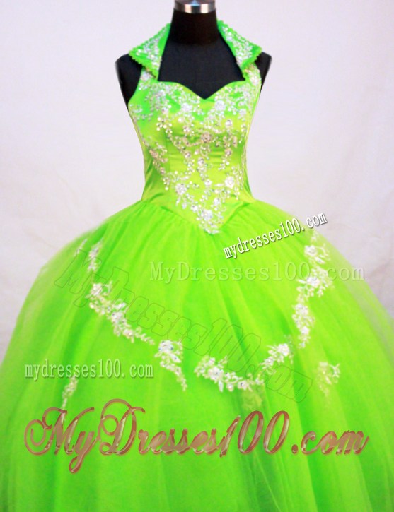 Fashionable Little Girl Pageant Dresses With Halter Top and Spring Green