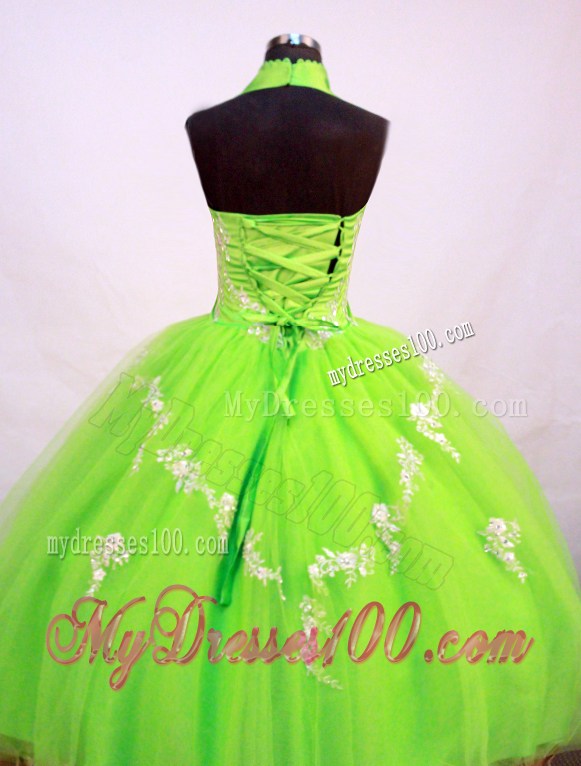 Fashionable Little Girl Pageant Dresses With Halter Top and Spring Green