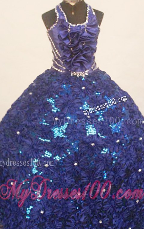Fashionable Royal Blue Ball Gown 2013 Little Girl Pageant Dress Halter Floor-Length