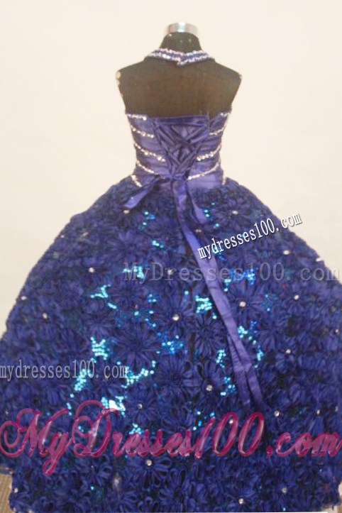 Fashionable Royal Blue Ball Gown 2013 Little Girl Pageant Dress Halter Floor-Length