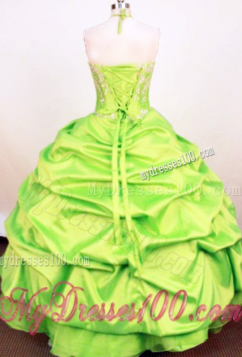 Fashionable Spring Green Ball Gown Little Girl Pageant Dress Halter Hand Made Flower Taffeta