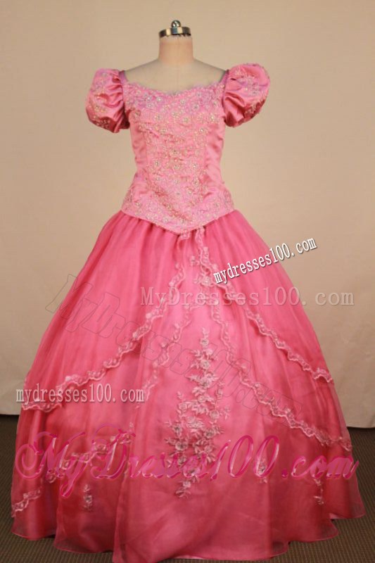 Formal WatermelonLittle Girl Pageant Dress Scoop Neck With Applqiues Organza