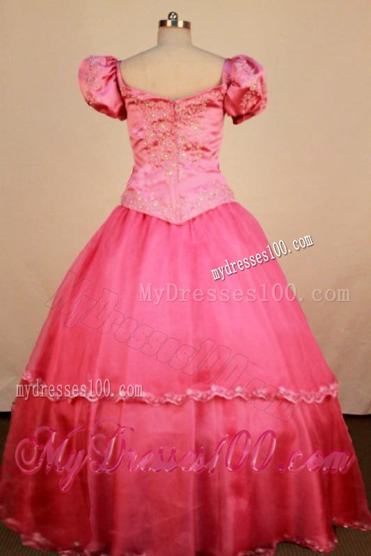 Formal WatermelonLittle Girl Pageant Dress Scoop Neck With Applqiues Organza