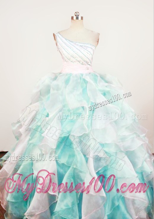 Beaded Decorate Shoulder Multi-color Beading Little Girl Pageant Dresses