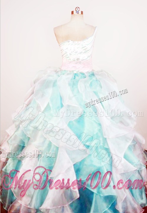 Beaded Decorate Shoulder Multi-color Beading Little Girl Pageant Dresses