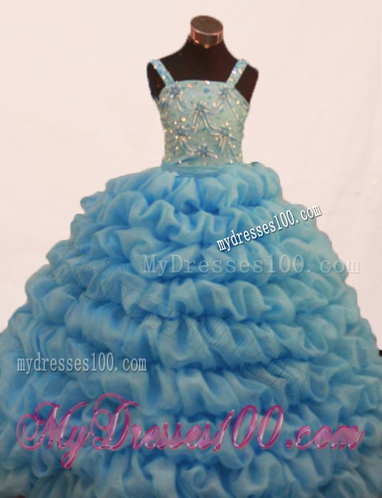 Gorgeous Pick-ups and Beading Decorate Bodice Ball Gown Straps Floor-length Little Girl Pageant Dress