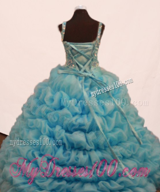 Gorgeous Pick-ups and Beading Decorate Bodice Ball Gown Straps Floor-length Little Girl Pageant Dress