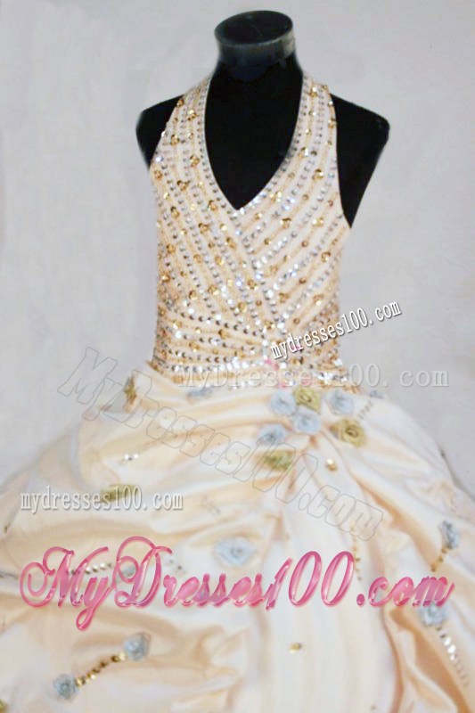 Gorgeous Ball Gown Halter Yellow Beading Little Girl Pageant Dresses
