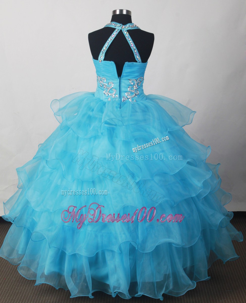 Halter Beading And Ruffled Layers For 2013 Lovely Little Girl Pageant Dresses