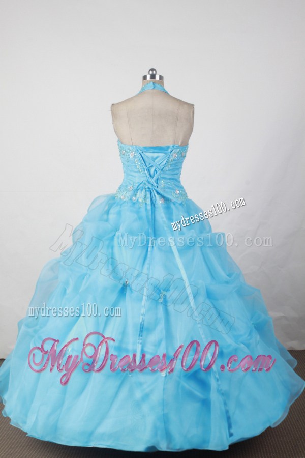 Halter and Baby Blue For Appliques Little Girl Pageant Dresses
