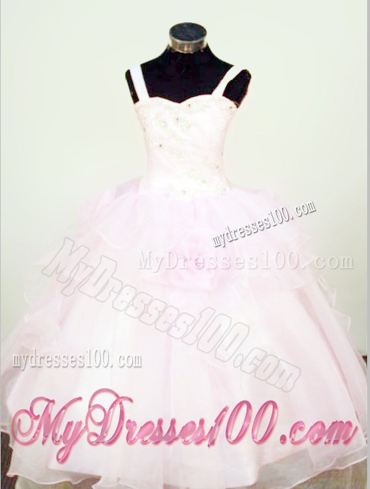 Hand Made Flowers Ball Gown Straps Beading Little Girl Pageant Dresses