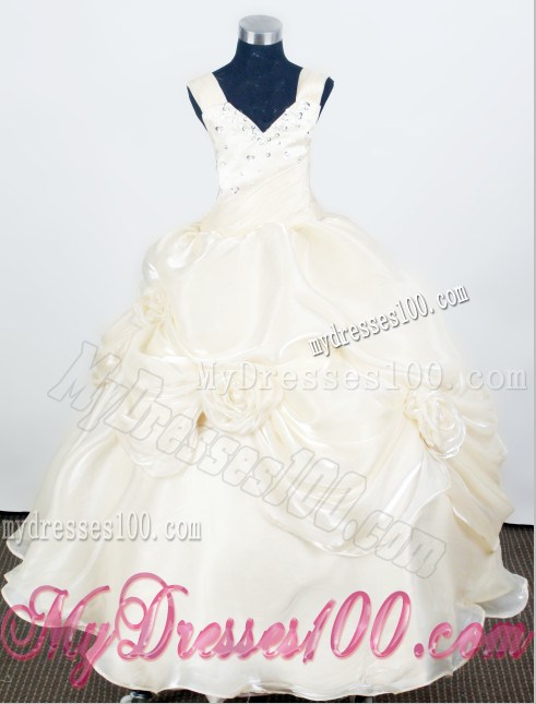 Hand Made Flowers For Light Yellow 2013 Pretty Little Girl Pageant Dresses V-neck