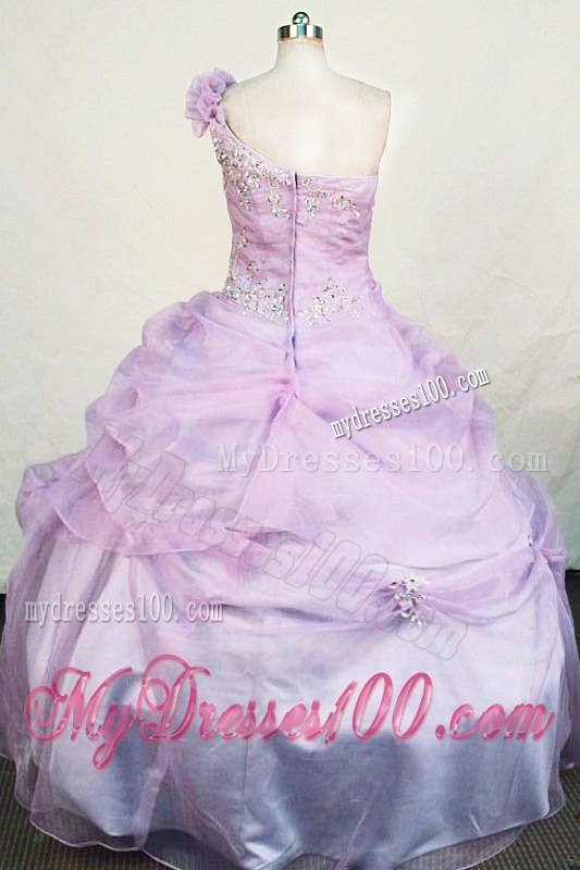 Hand Made Flowers One Shoulder Lilac Appliques Little Girl Pageant Dresses