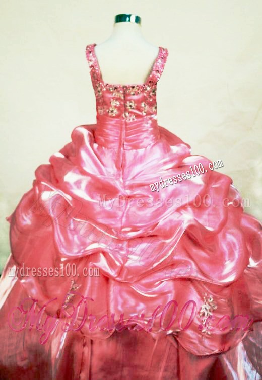 Hottest Appliques Straps Rose pink Beading Little Girl Pageant Dresses