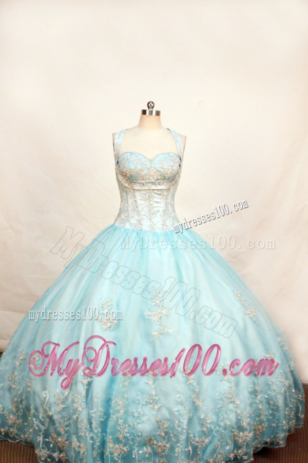 Light Blue Little Girl Pageant Dresses With Appliques and Straps