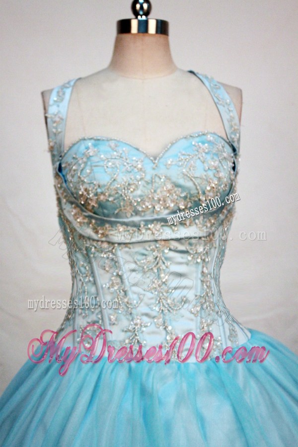Light Blue Little Girl Pageant Dresses With Appliques and Straps