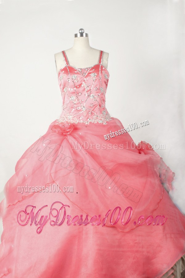 Little Girl Pageant Dresses With Beading Hand Made Flowers and Coral Red