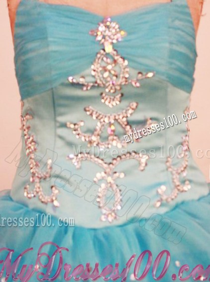 Lovely Ball Gown Little Girl Pageant Dress Ruffled Layered Halter With Floor-Length Aqua Blue Organza