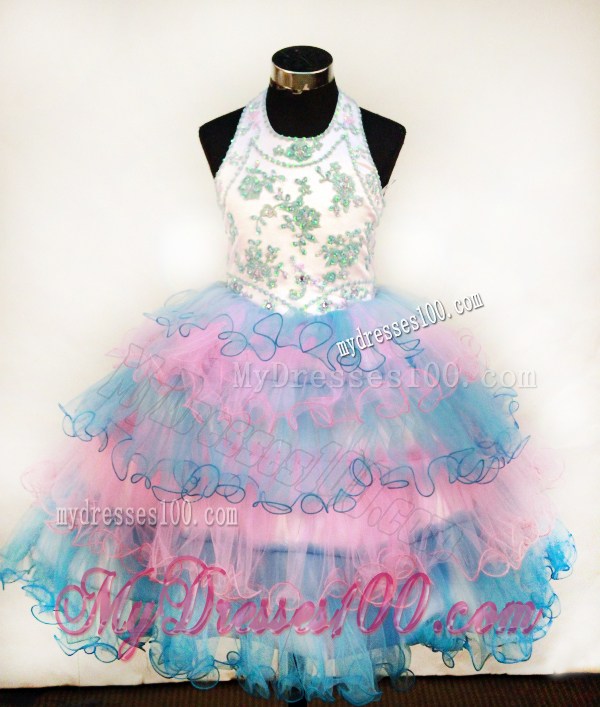 Lovely Colorful Little Girl Pageant Dresses With Appliques and Ruffled Layers
