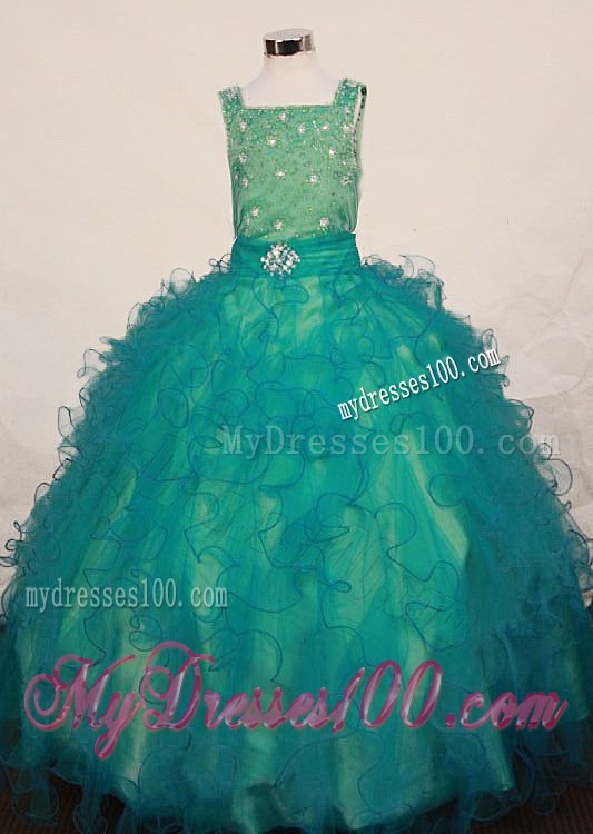 Lovely Green Ruffles Little Girl Pageant Dress Square Floor-Length In 2013
