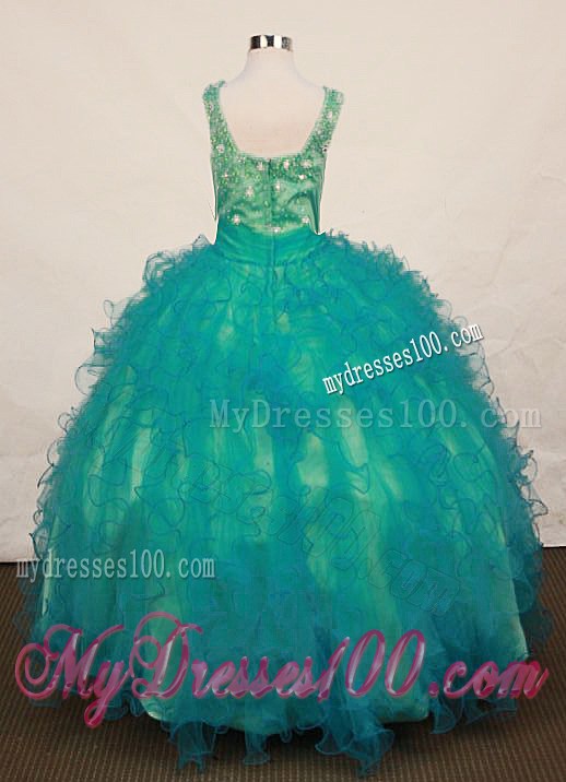 Lovely Green Ruffles Little Girl Pageant Dress Square Floor-Length In 2013