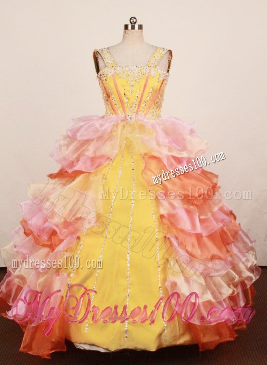 Lovely Multi-color Ruffled Layered Little Girl Pageant Dress Ball Gown With Straps Floor-Length