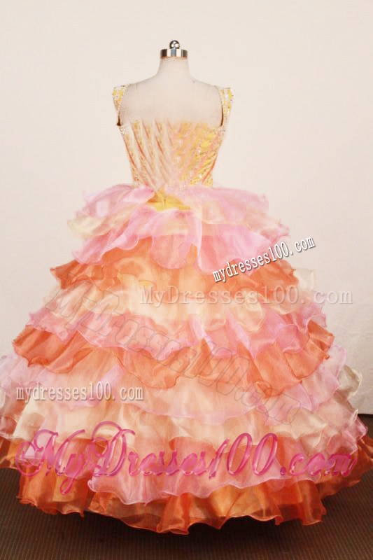 Lovely Multi-color Ruffled Layered Little Girl Pageant Dress Ball Gown With Straps Floor-Length