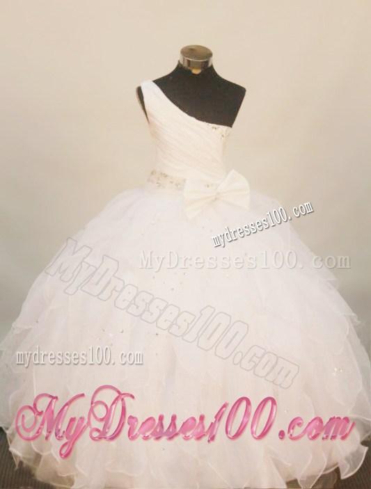 Lovely One Shoulder Little Girl Pageant Dress Floor-Length Beading White In 2013
