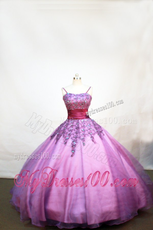 Lovely Purple Little Girl Pageant Dresses With Appliques and Straps