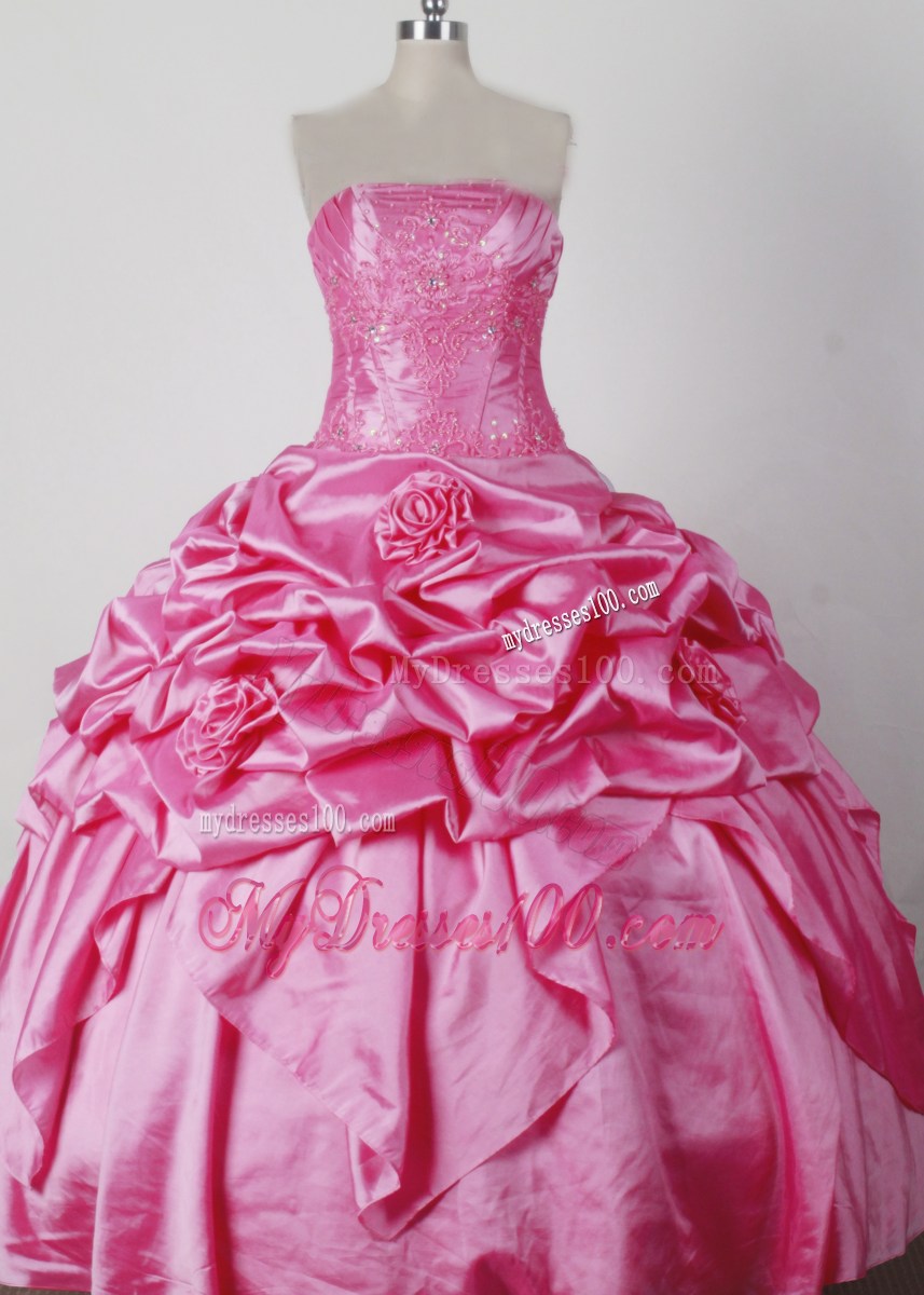 Luxurious Ball Gown Beading and Hand Made Flowers Strapless Floor-length Little Girl Pageant Dress