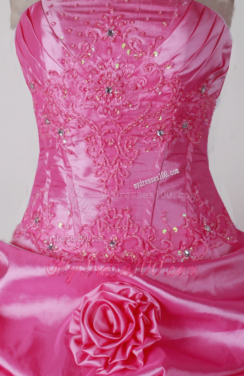 Luxurious Ball Gown Beading and Hand Made Flowers Strapless Floor-length Little Girl Pageant Dress