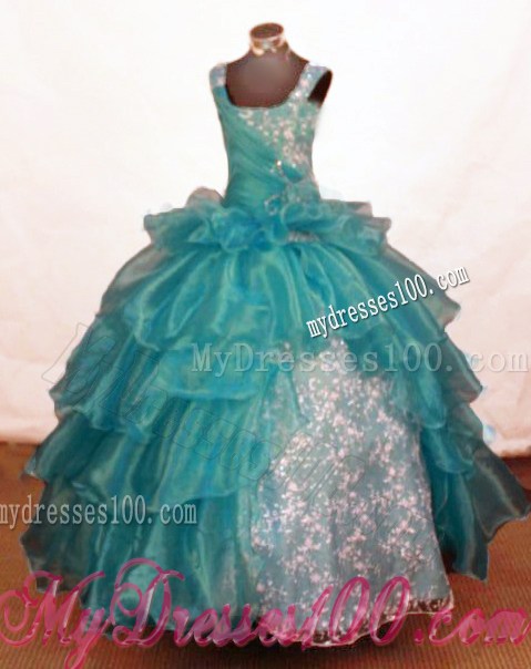 Luxurious Ball Gown Off The Shoulder Neckline Floor-Length Blue Beading Little Girl Pageant Dresses
