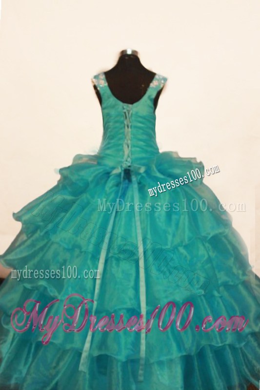 Luxurious Ball Gown Off The Shoulder Neckline Floor-Length Blue Beading Little Girl Pageant Dresses