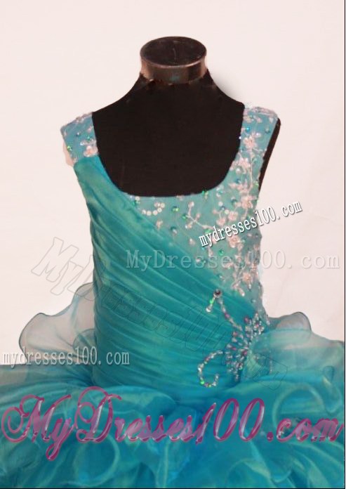 Luxurious Ball Gown Off The Shoulder Neckline Floor-Length Blue Beading Little Girl Pageant Dresses