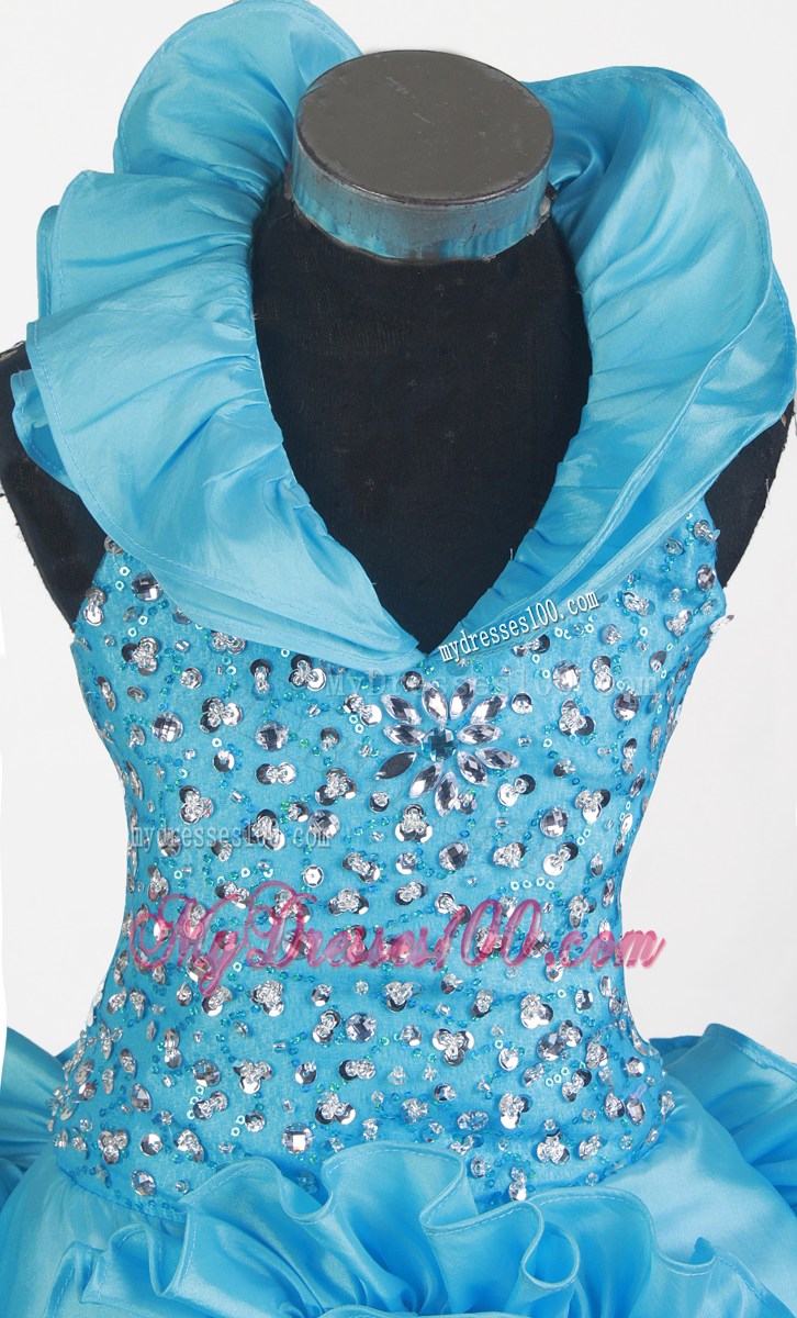 Beading Hand Made Flowers Halter Top Floor-length Ball Gown Little Gril Pageant Dress