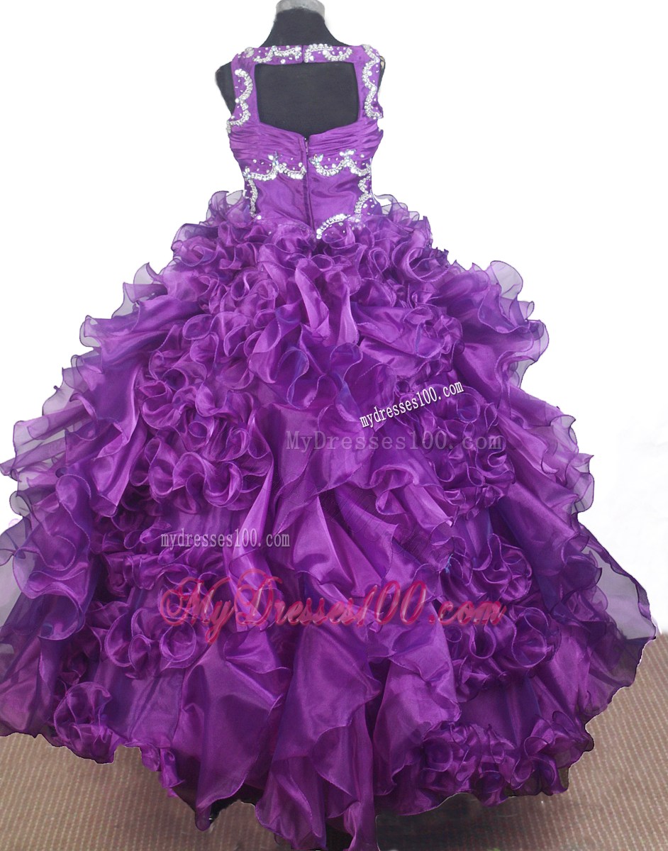 Luxurious Beading and Ruffles Ball Gown V-neck Floor-length Little Gril Pageant Dress