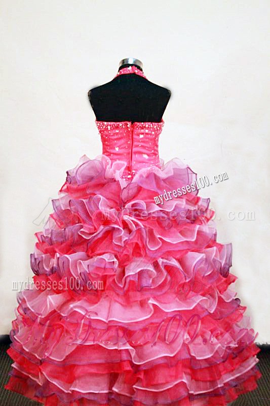 Luxurious Layer Halter Floor-Length Multi-colored Beading Little Girl Pageant Dresses Ball Gown