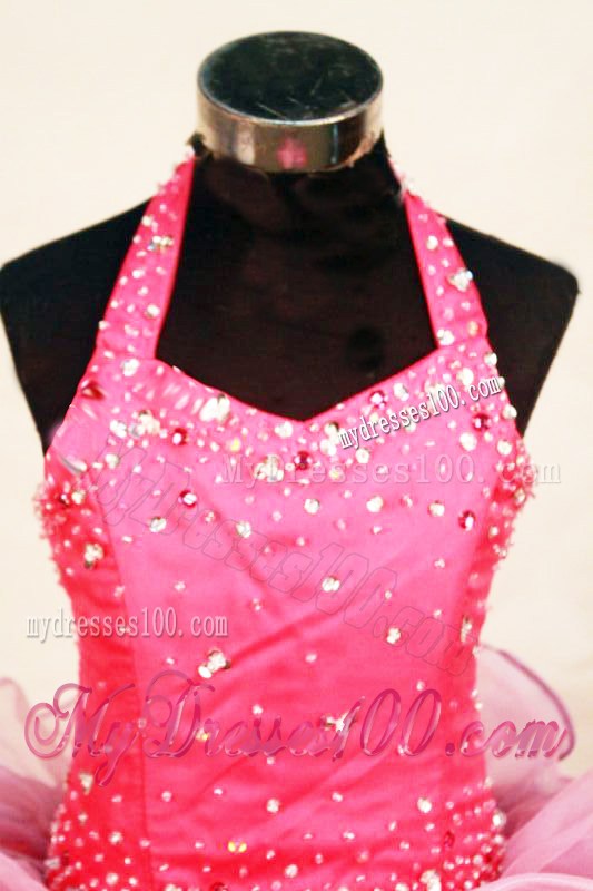 Luxurious Layer Halter Floor-Length Multi-colored Beading Little Girl Pageant Dresses Ball Gown