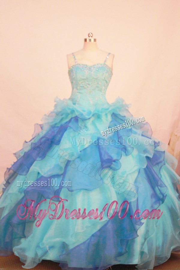 Multi-color Beaded and Ruffled Layers Decorate Organza Gorgeous Flower Girl Pageant Dress With Spaghetti Straps
