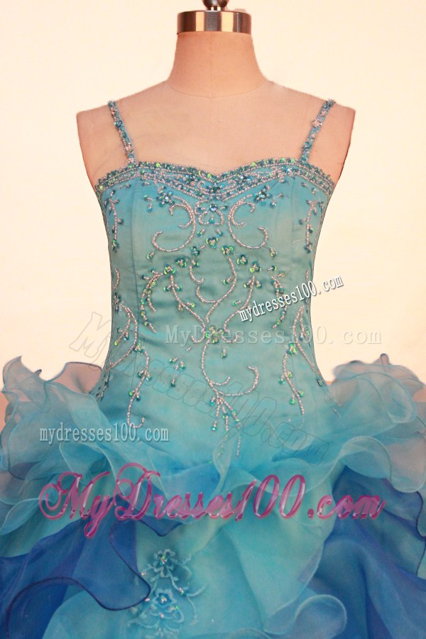 Multi-color Beaded and Ruffled Layers Decorate Organza Gorgeous Flower Girl Pageant Dress With Spaghetti Straps