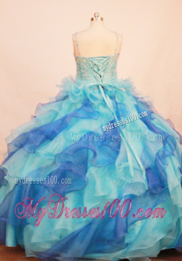Multi-color Beaded and Ruffled Layers Decorate Organza Gorgeous Flower Girl Pageant Dress With Spaghetti Straps