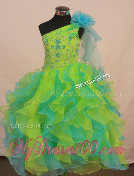 Multi-color Flower Girl Pageant Dress For Formal Party With Ruffles and Flowers Decorate