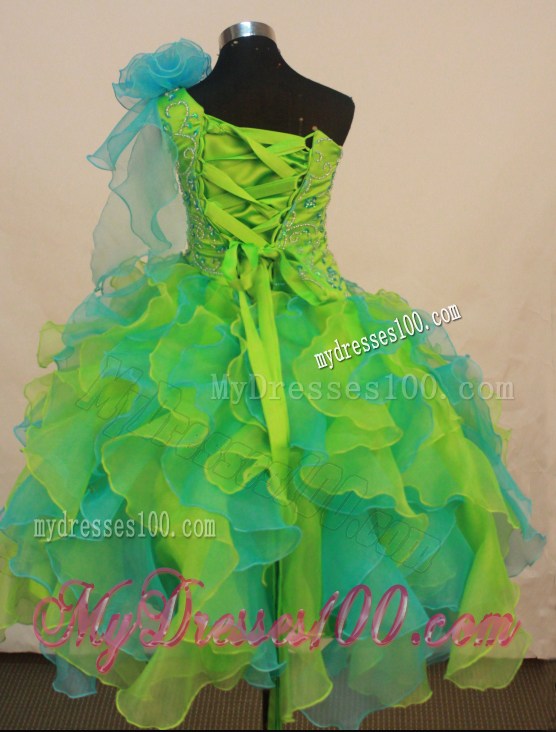 Multi-color Flower Girl Pageant Dress For Formal Party With Ruffles and Flowers Decorate