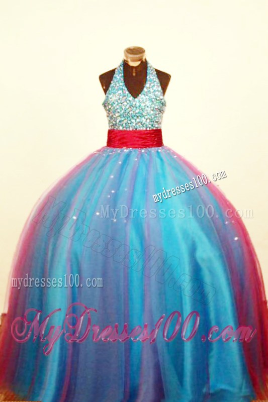 Multi-color Halter Little Girl Pageant Dress Beaded Decorate Bust Beading Ball Gown In 2013