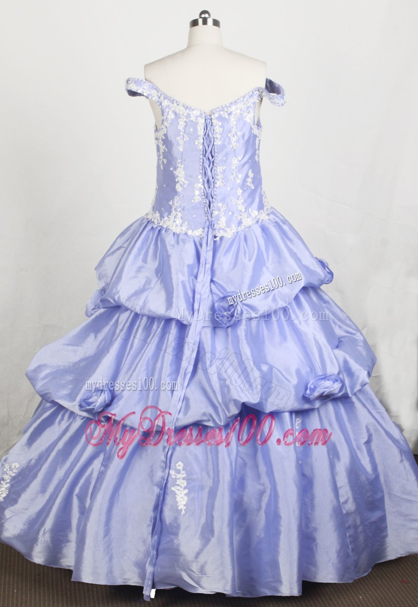 Off The Shoulder Little Girl Pageant Dresses With Lilac and Appliques