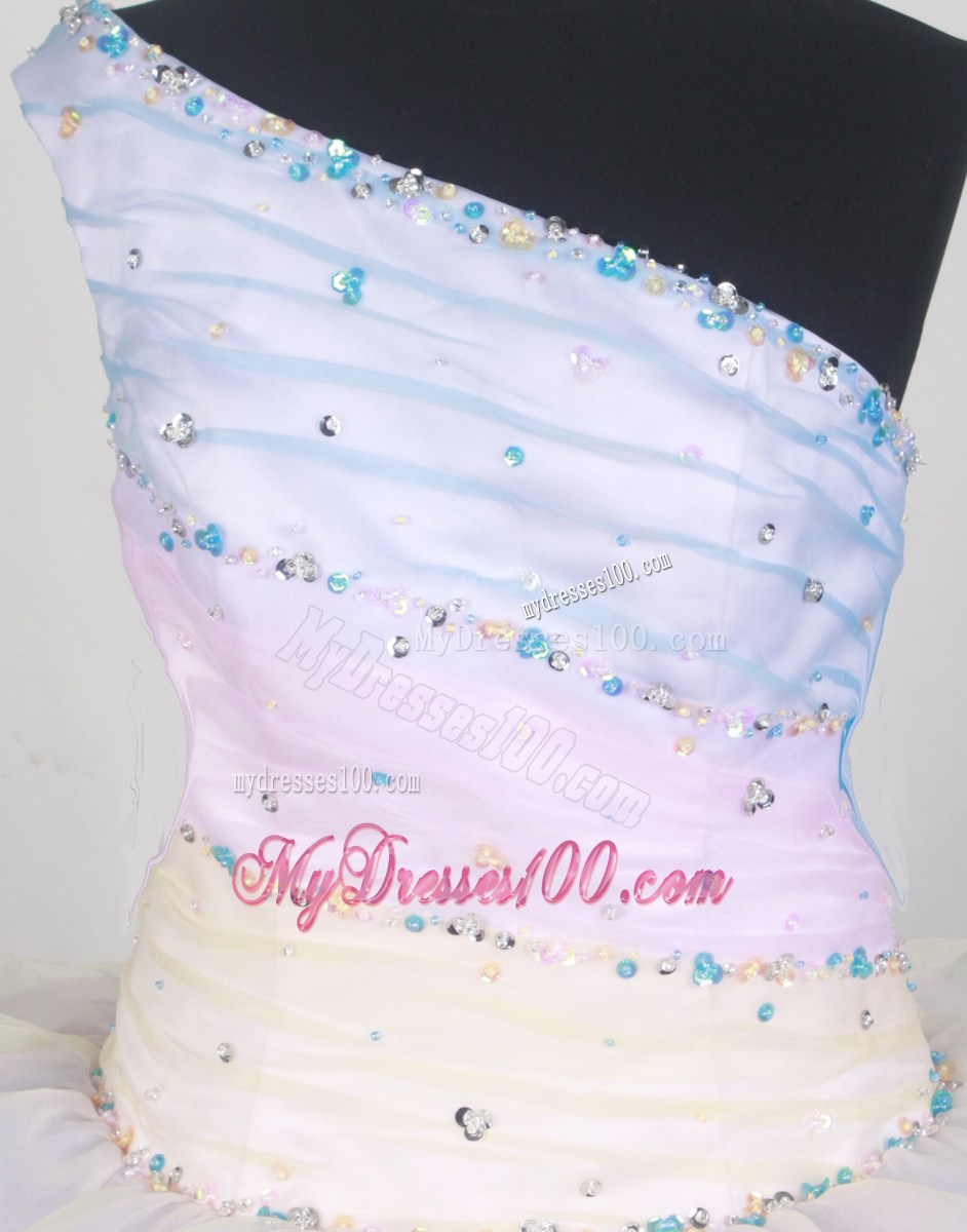 One Shoulder and Ruffled Layers For Colorful Little Girl Pageant Dresses With Beading
