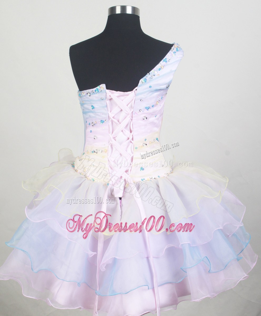 One Shoulder and Ruffled Layers For Colorful Little Girl Pageant Dresses With Beading